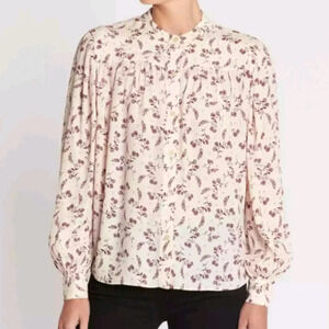 FRAME Silk Blend Floral Long Sleeve Button Down Blouse Top Medium